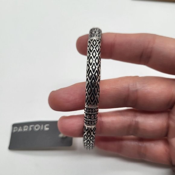 Parfois Zinc Stretch Bracelet Black Silver Tone Geometric Diamond Shape - Picture 4 of 11
